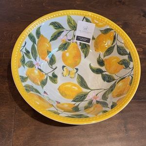 Farmhouse Rachel Ashwell Lemon Print Melamine Serving Bowl 11” Dia butterflies